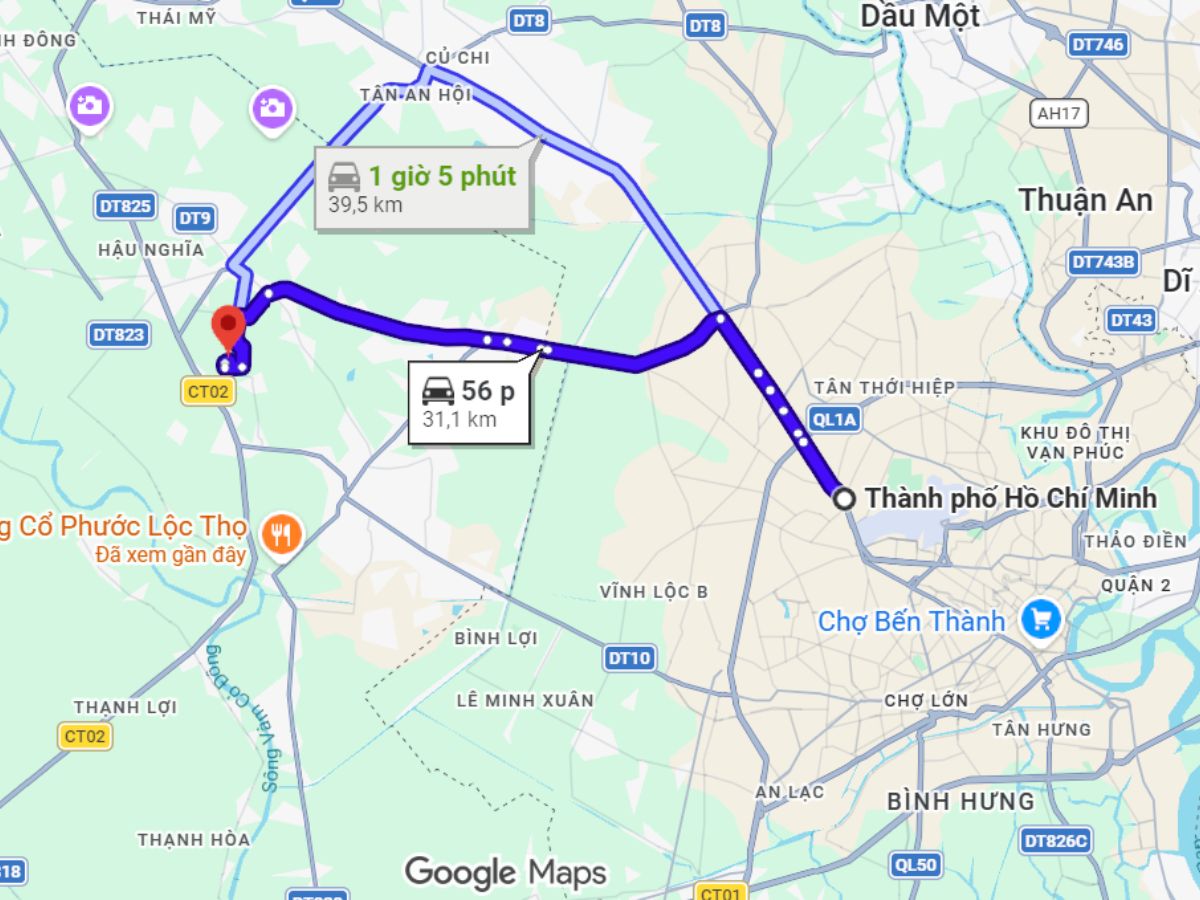 Sài Gòn đi Đức Hòa chưa tới 1 giờ di chuyển, với khoảng cách khoảng hơn 30 km