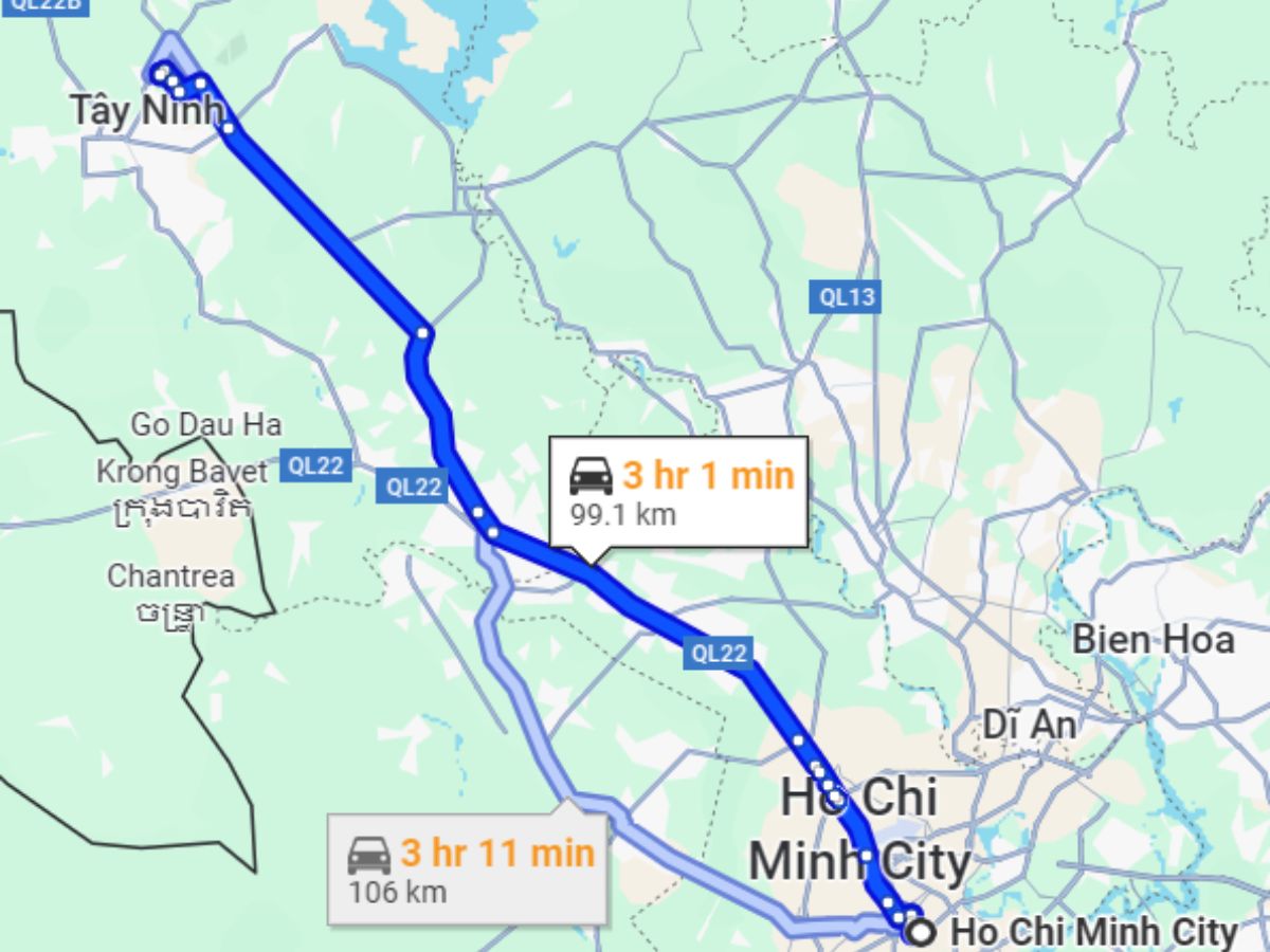 Quãng đường di chuyển từ TP. Hồ Chí Minh đến Long Điền Sơn