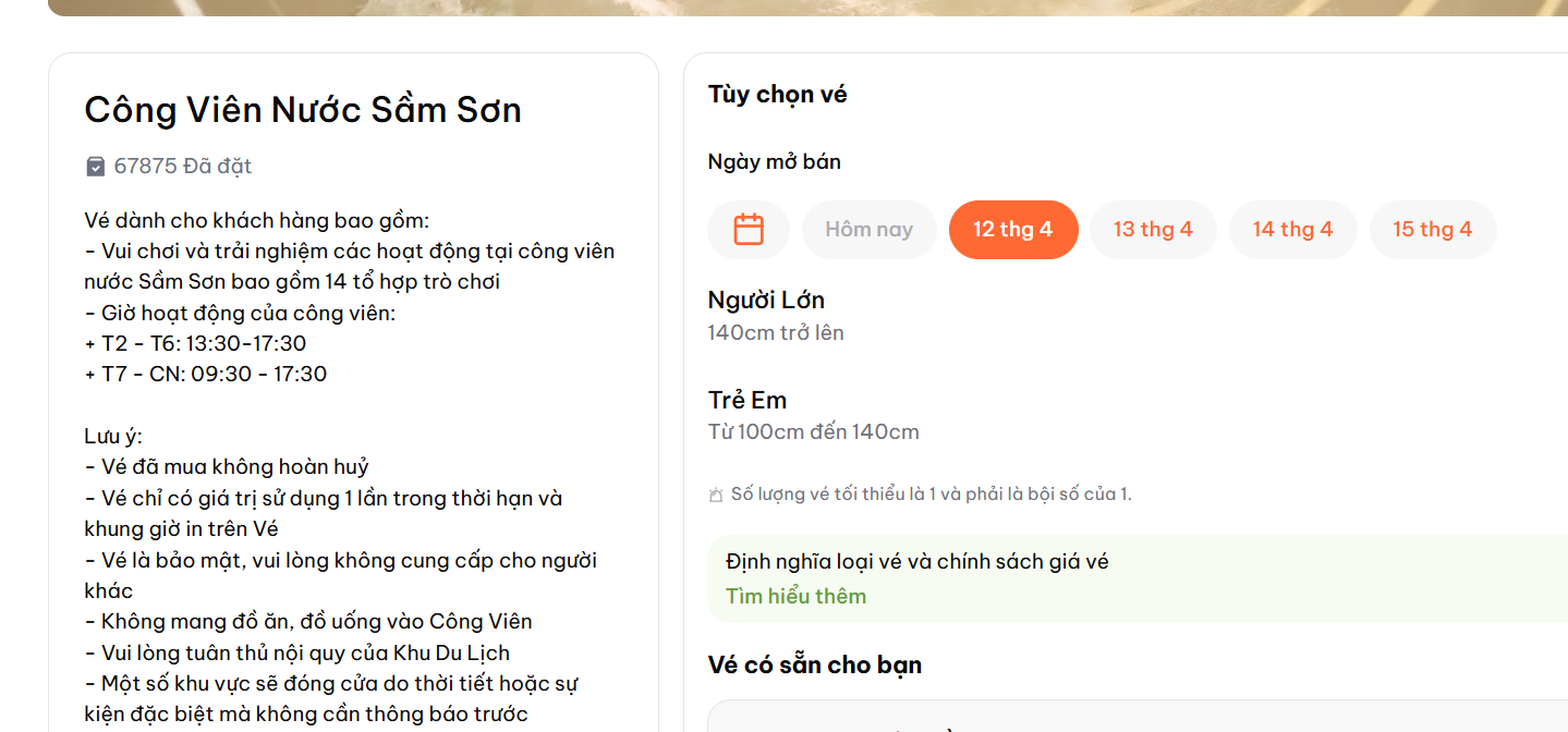 Đặt vé Sun World Sam Son qua website chính thức nhanh chóng và tiện lợi.