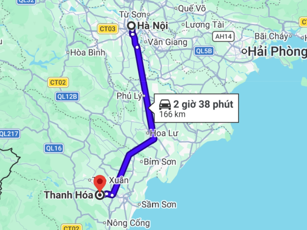 Khoảng cách từ Hà Nội đến Thanh Hóa không quá xa và thời gian di chuyển nhanh chóng.