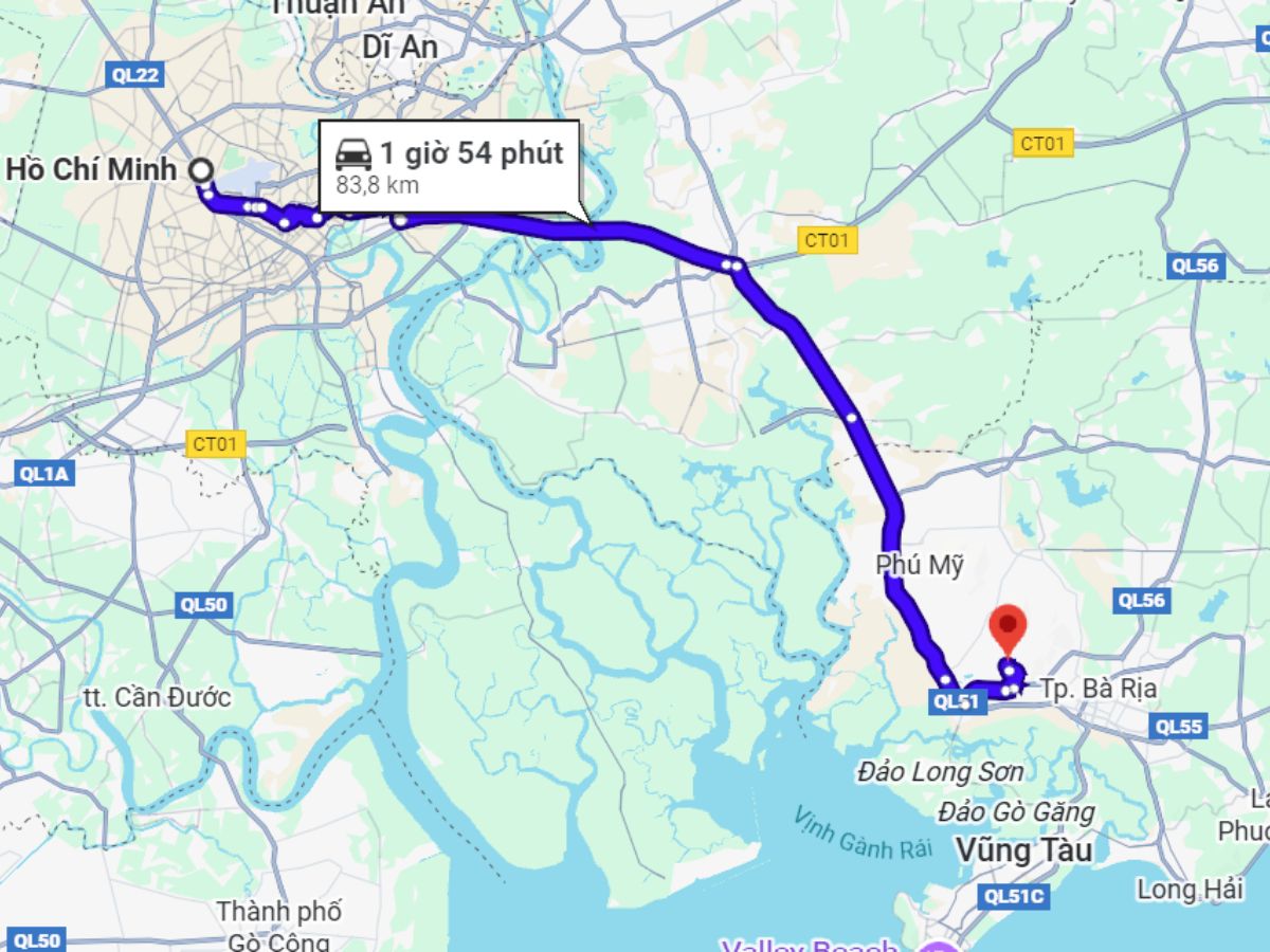 Hướng dẫn di chuyển từ trung tâm TP.HCM đi Thiền Tôn Phật Quang chỉ mất khoảng 2 giờ.