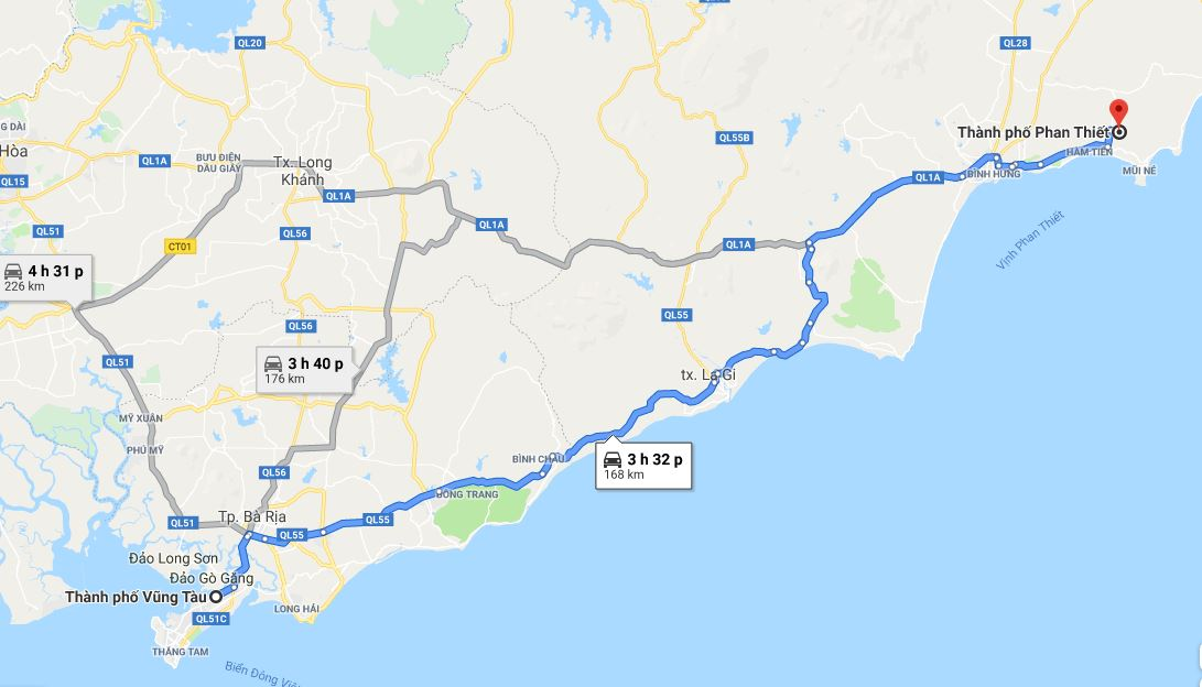 Phan Thiết cách Vũng Tàu khoảng 170 km