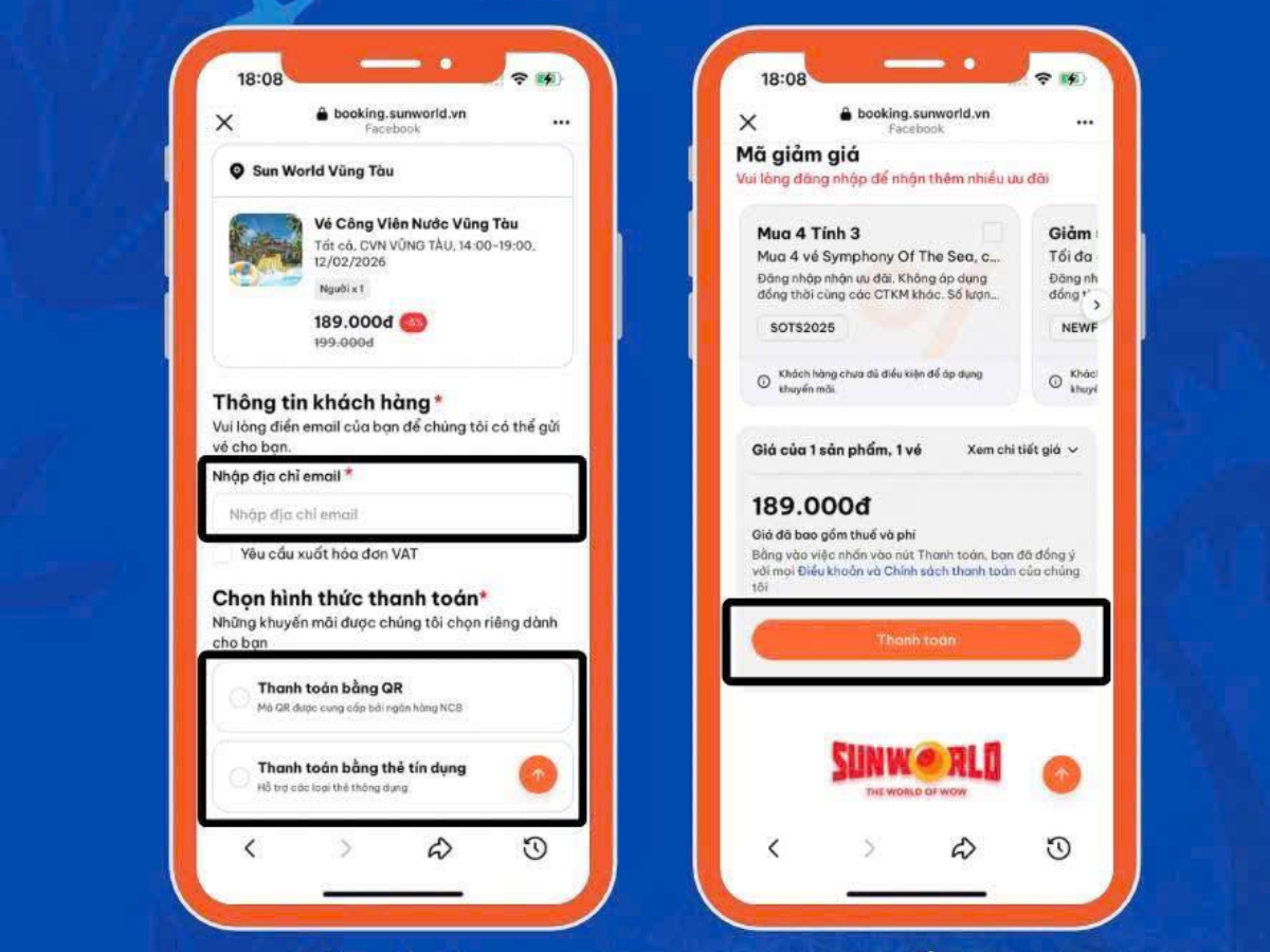 Quy trình thanh toán vé online được thực hiện nhanh chóng, giúp du khách hoàn tất đặt vé chỉ trong vài bước đơn giản.